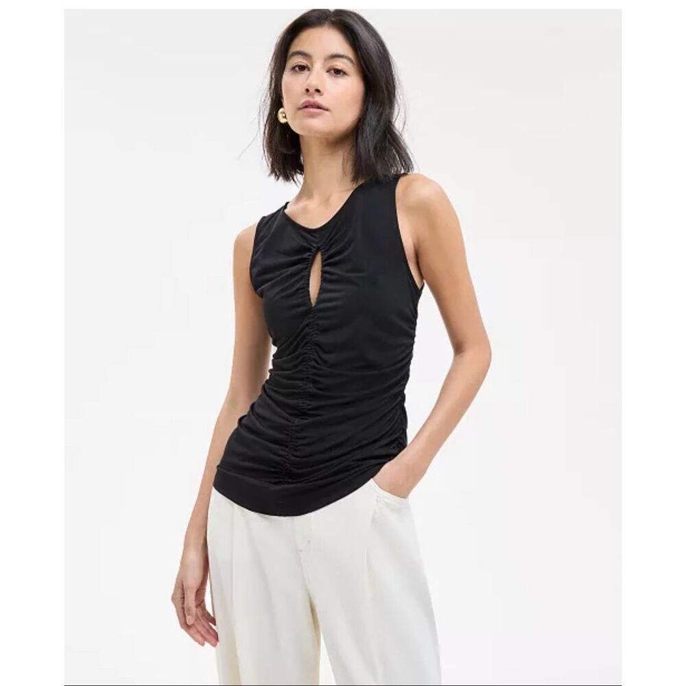 Hugo BOSS Orange Ruched Sleeveless Keyhole Top Black XXL